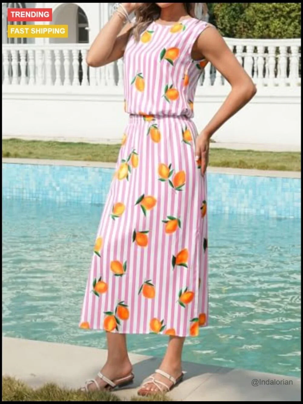 Striped 2 Piece Skirt Set Sleeveless Tank Top Maxi Dress Beach Vacation Outfits